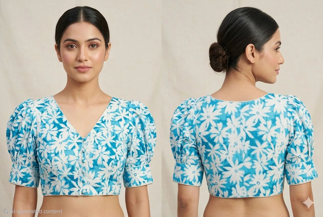 Printed Cotton Ballon Sleeves Readymade Blouse