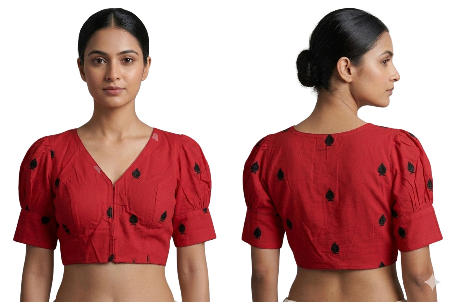 Khadi Cotton Ballon Sleeves with leaf design