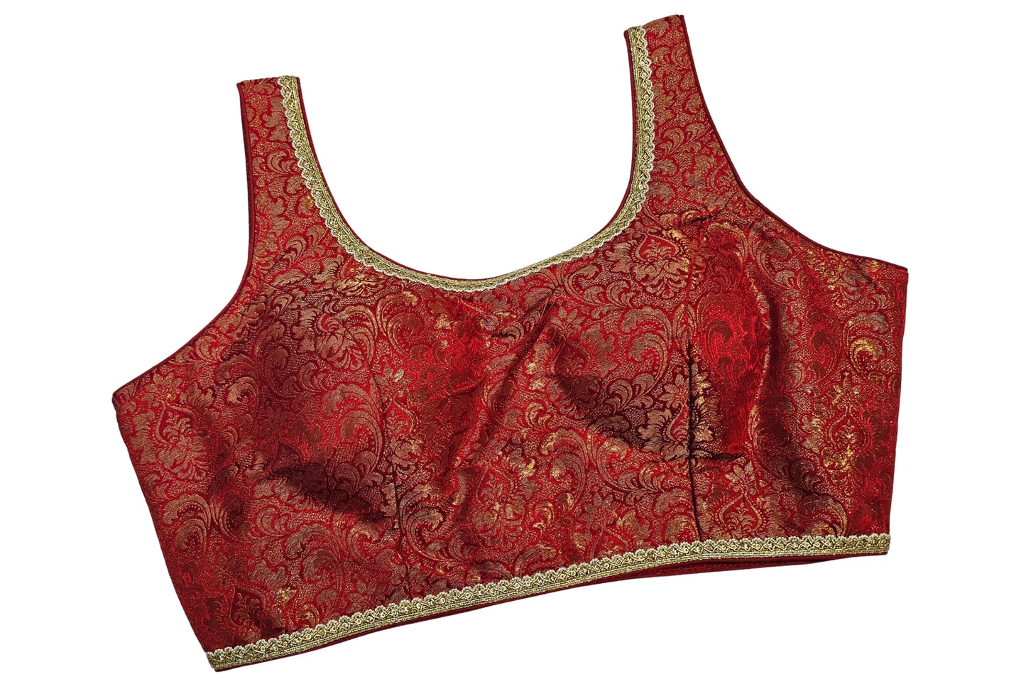 Sleeveless Designer Brocade Blouse with Golden Lacing Finish