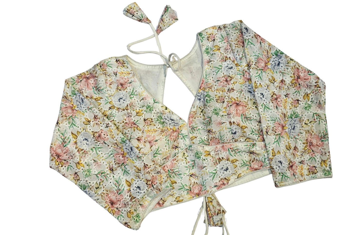 Hakoba Cotton Soft Floral Blouse with Full Sleeves and Keyhole Back