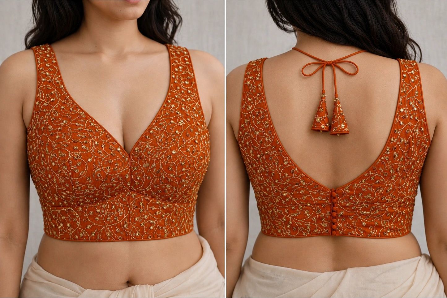 Golden Beautiful Threadwork Readymade Blouse