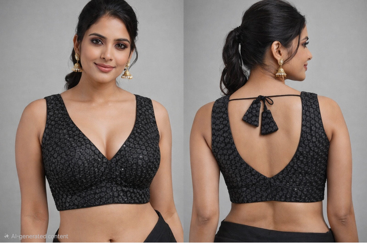 Designer Sequin Embellished Blouse with Elegant Back Knot