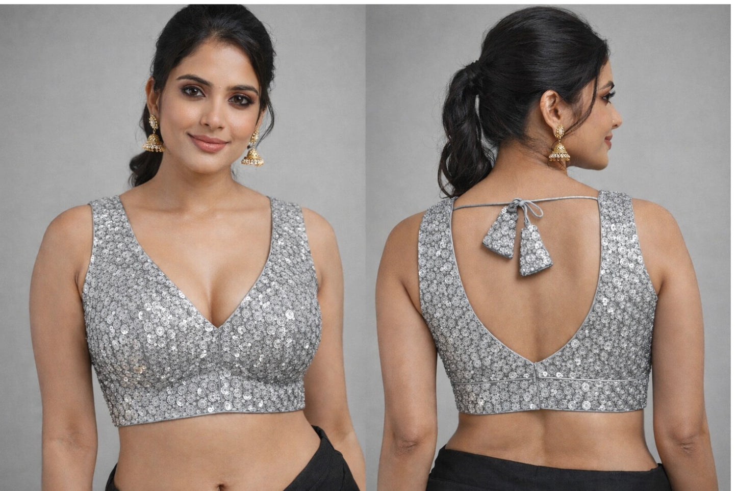 Designer Sequin Embellished Blouse with Elegant Back Knot