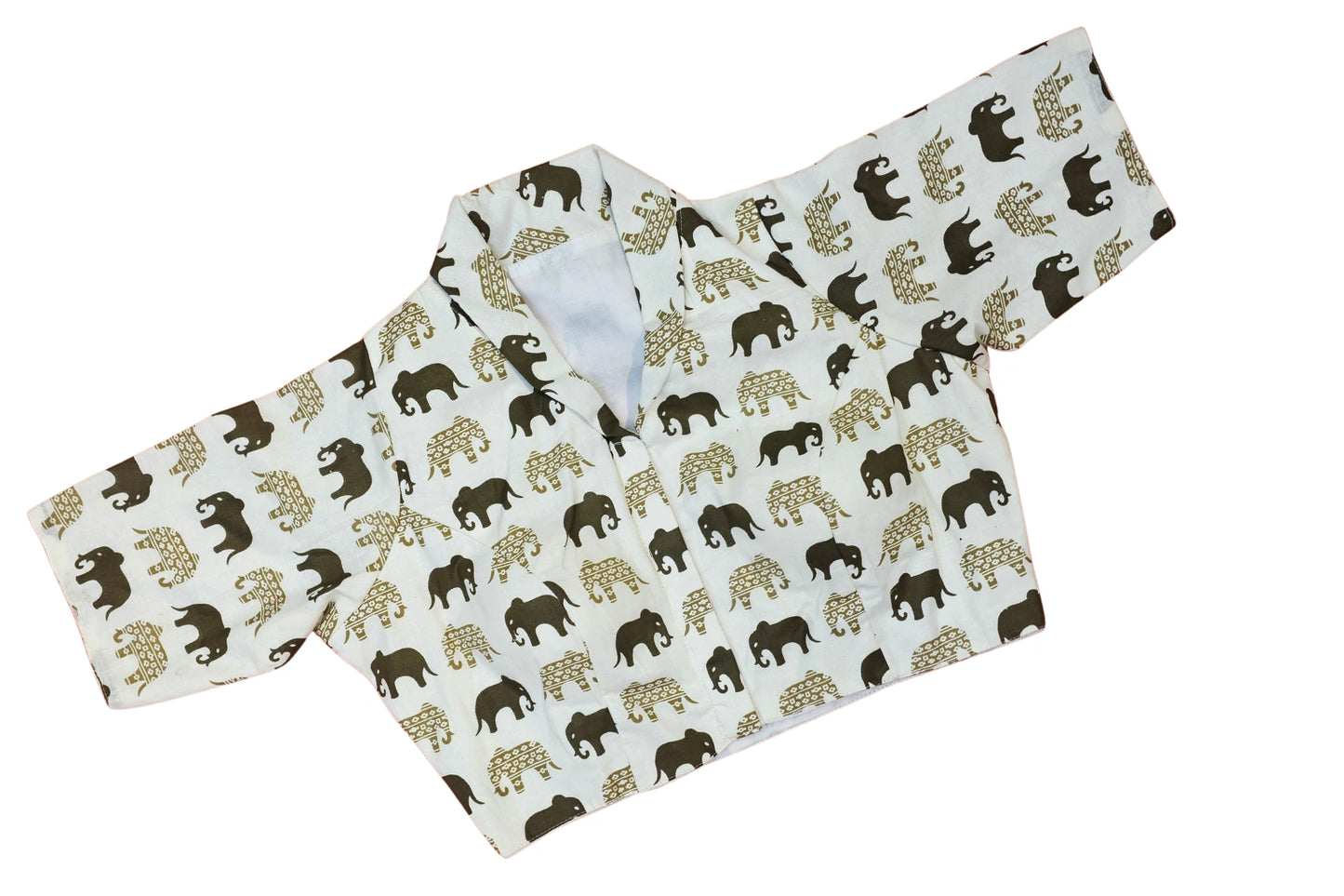 Cambric Cotton Collar Neck Elbow Sleeves Readymade Blouse Printed