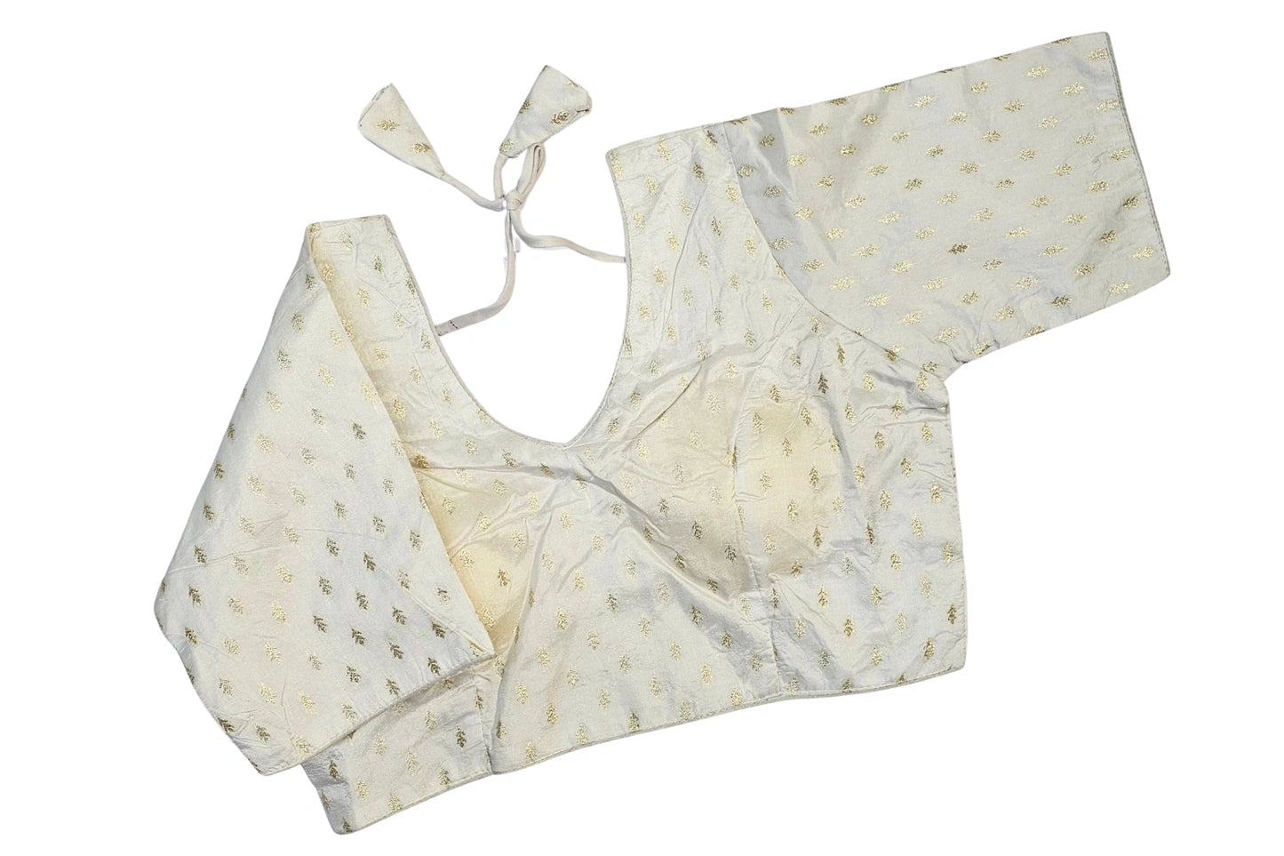 Brocade Silk Blouse with Gold Leaf Butti & Tie-Up Back Design