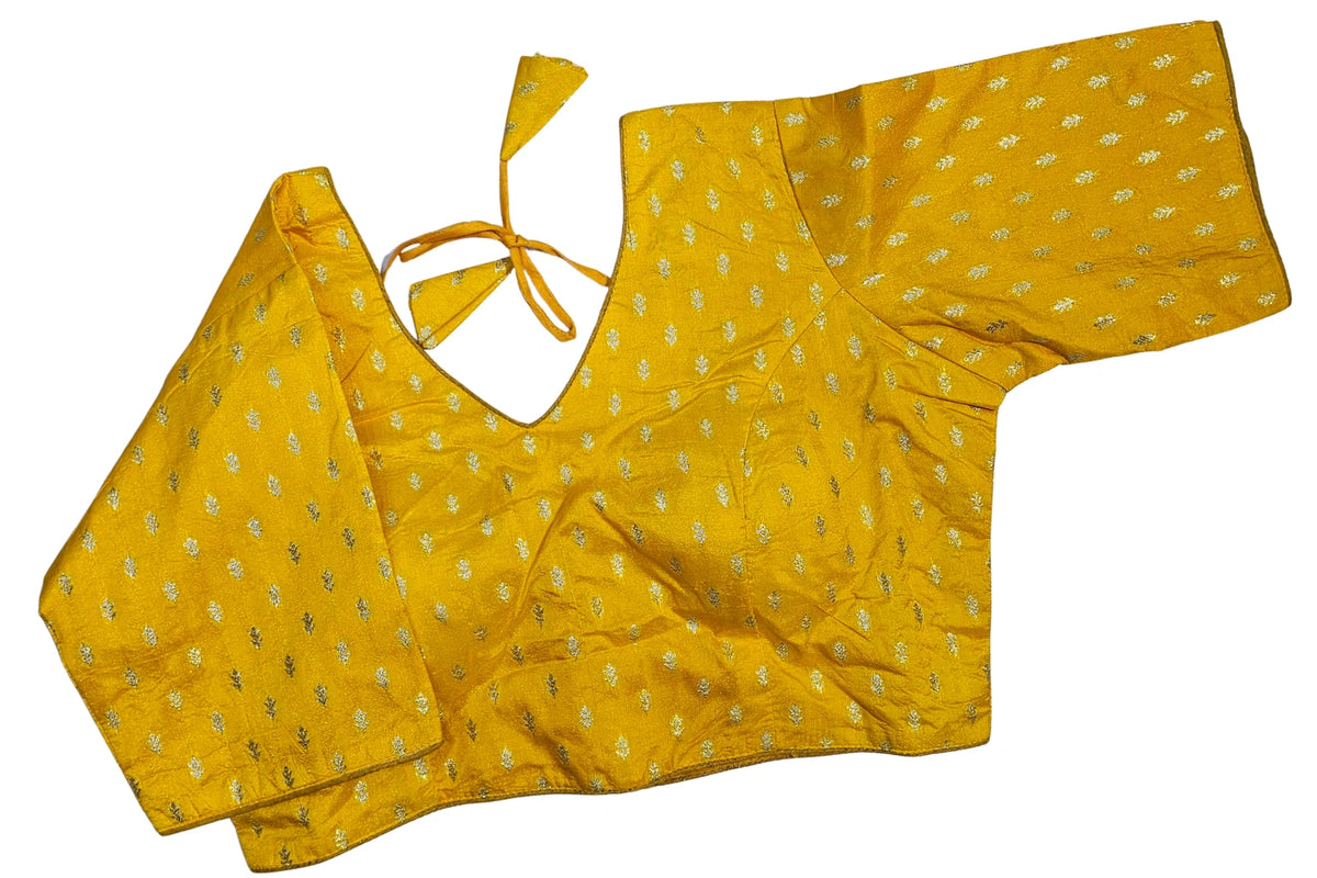 Brocade Silk Blouse with Gold Leaf Butti & Tie-Up Back Design