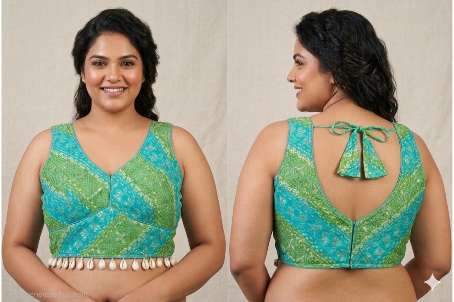 Hand block Inspired Readymade Blouse with kaudi latkans all around front