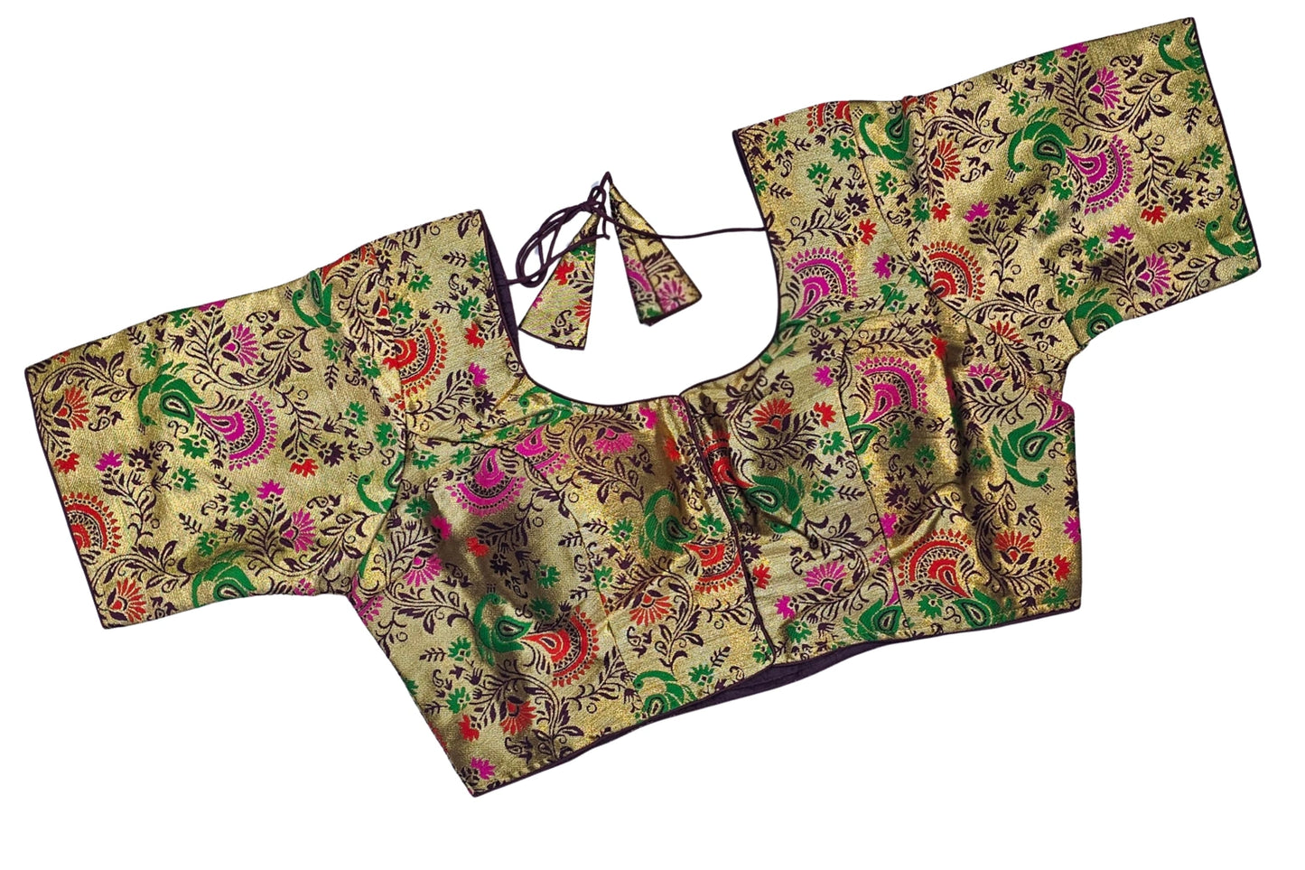 Plus Size Multicolor Paithani Design Brocade Blouse with Back Tie-Up