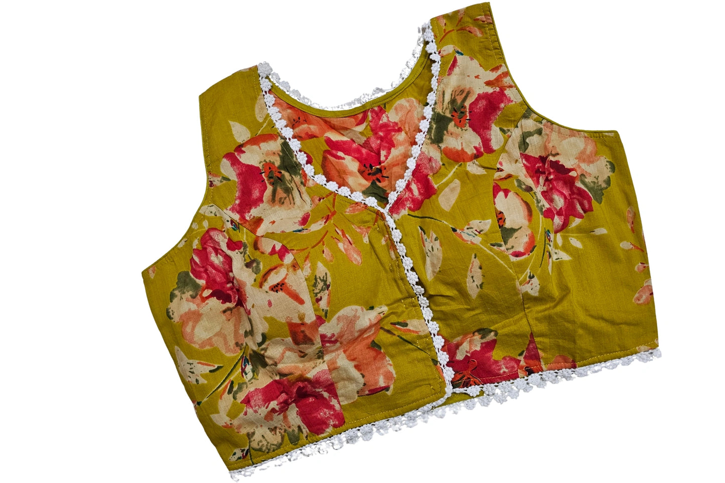 Pure cotton Front Open Readymade blouse with Beautiful Lace