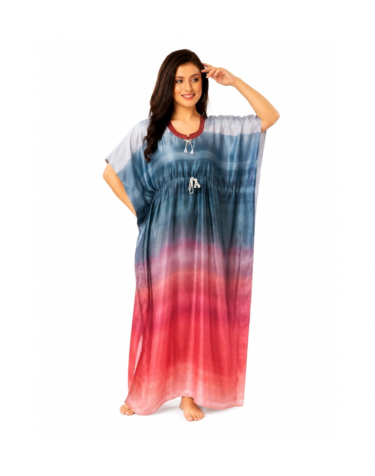 Women’s Multicolor Ombre Satin Kaftan Nighty – Elegant Free Size Soft Lounge & Sleepwear