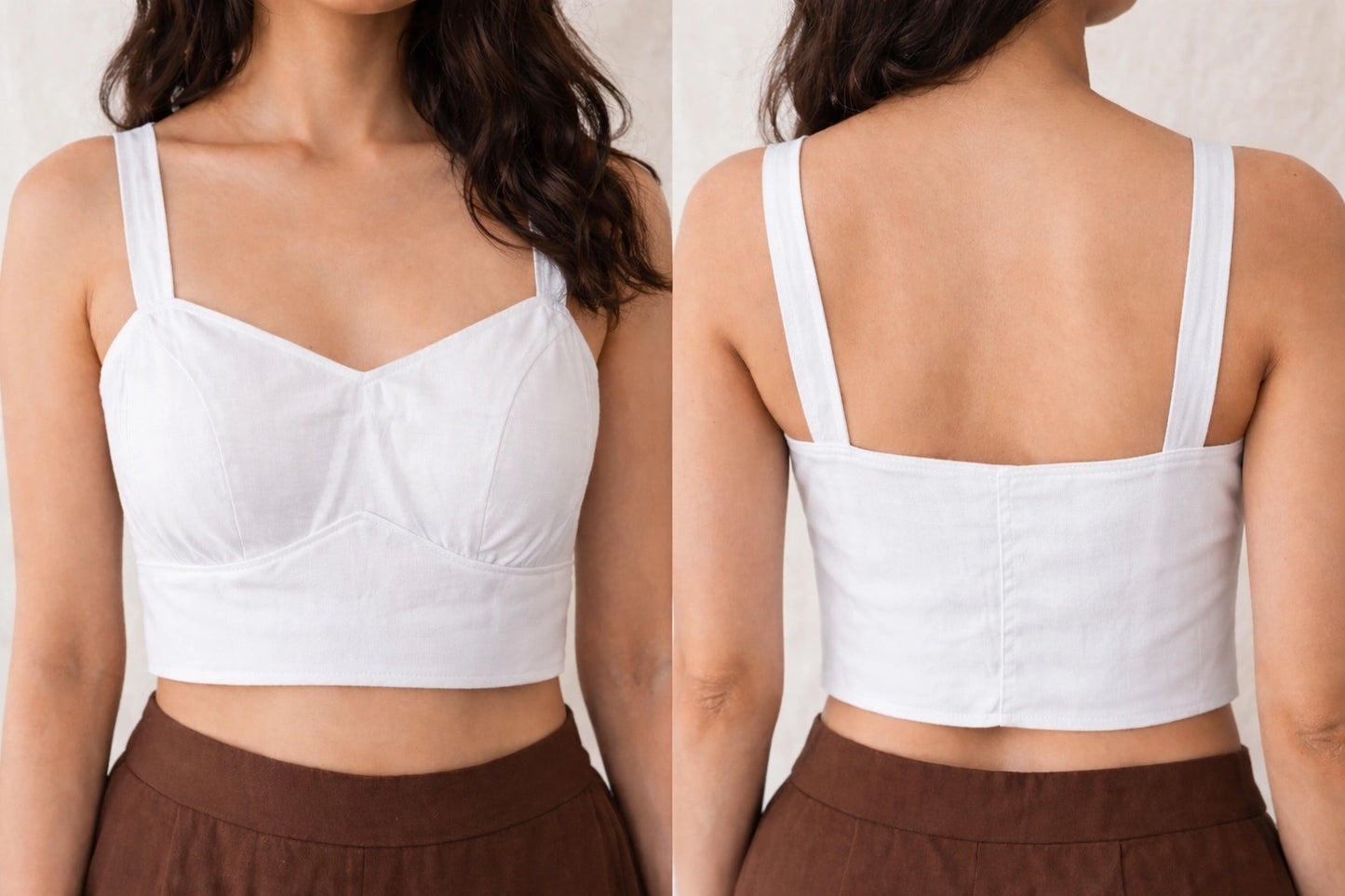 Plain Cotton Blouse with Sweetheart Neck and Strap Sleeves