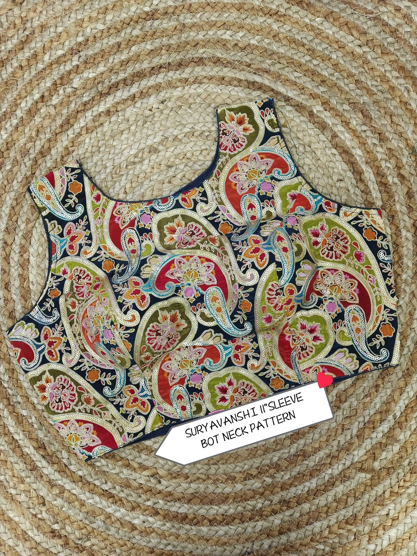 Boat Neck multicolor Golden Threadwork Readymade Blouse