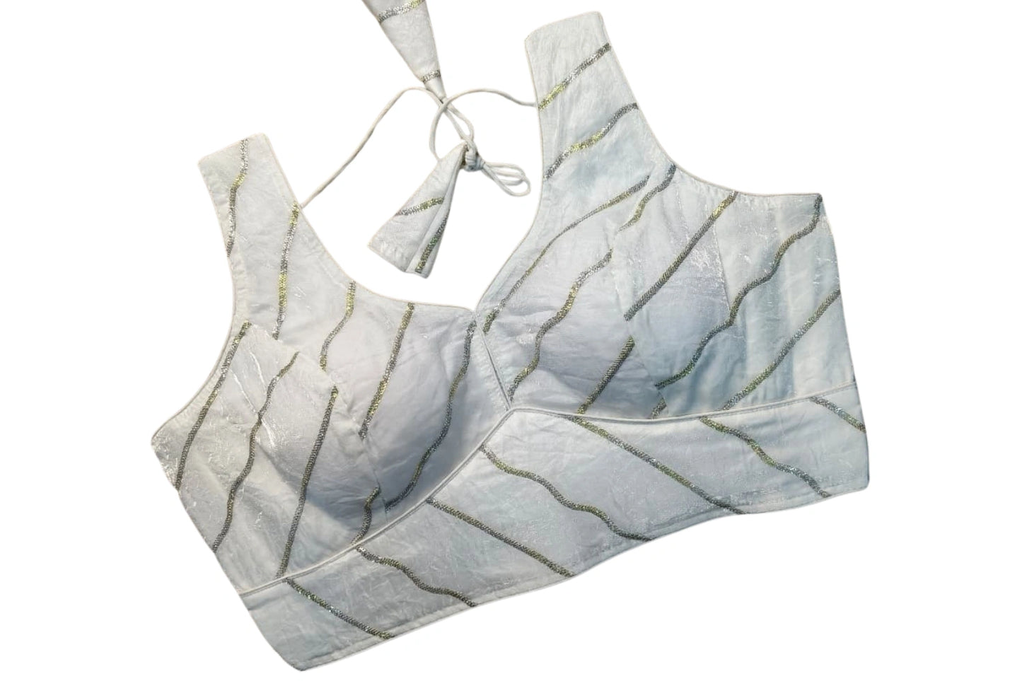 Fandy Fabric Beautiful Silver Strips Readymade Blouse