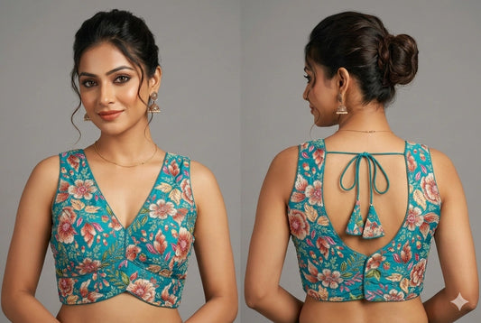 Floral Embroidered Designer Readymade Blouse with Tie-Back