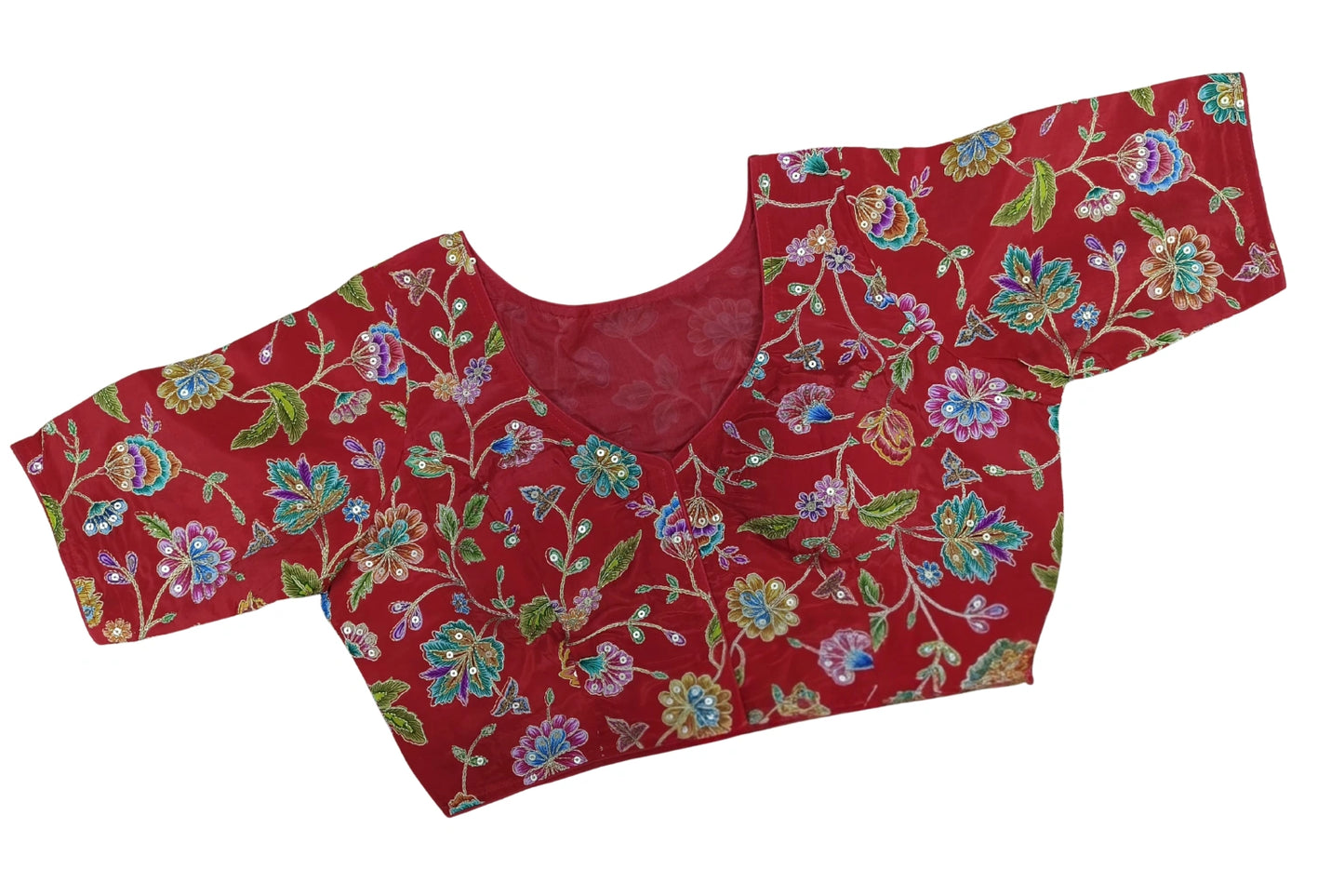 Designer Floral Embroidered Blouse with All-Over Thread Work