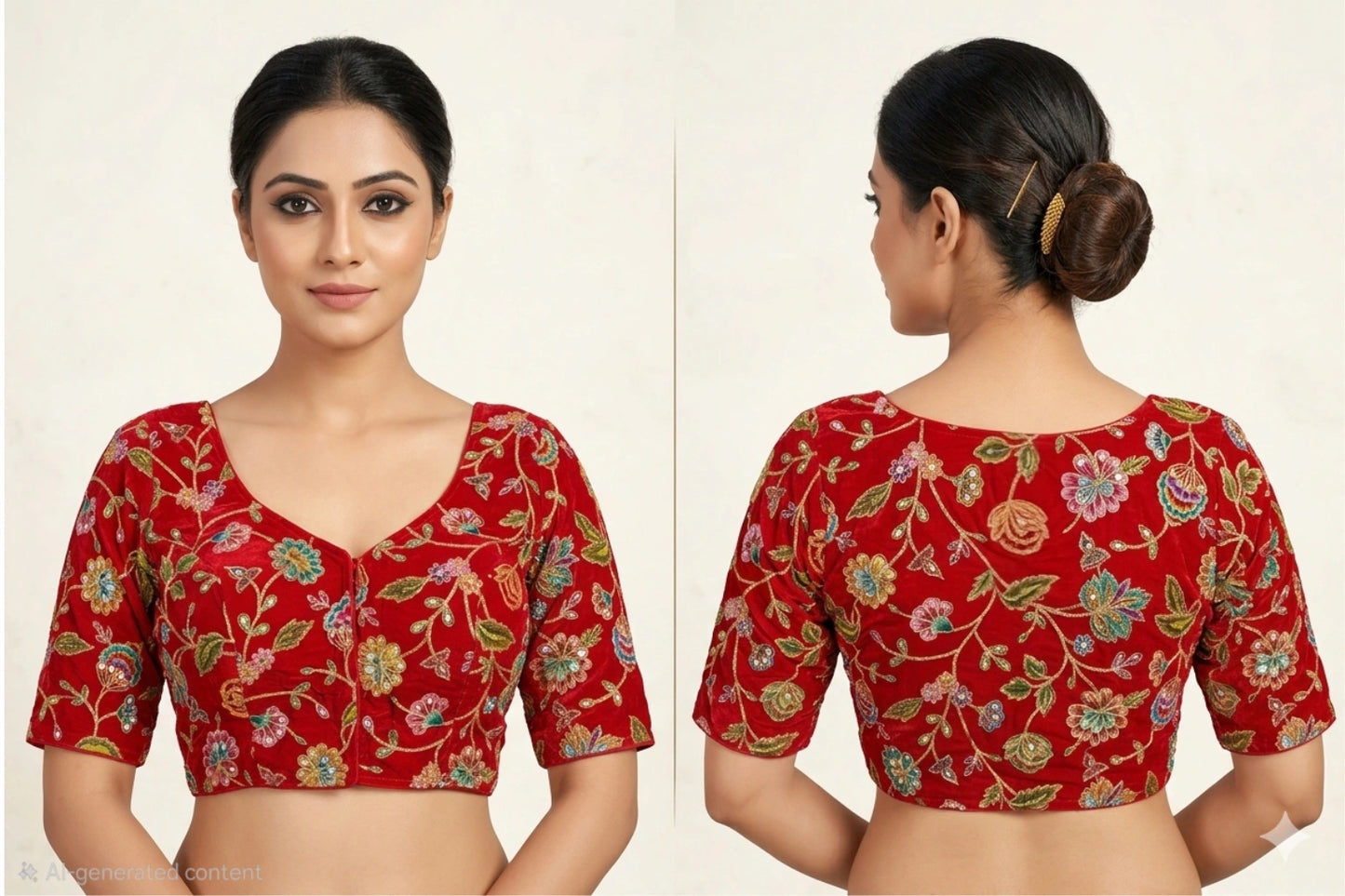 Designer Floral Embroidered Blouse with All-Over Thread Work