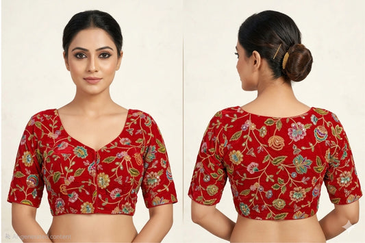 Designer Floral Embroidered Blouse with All-Over Thread Work