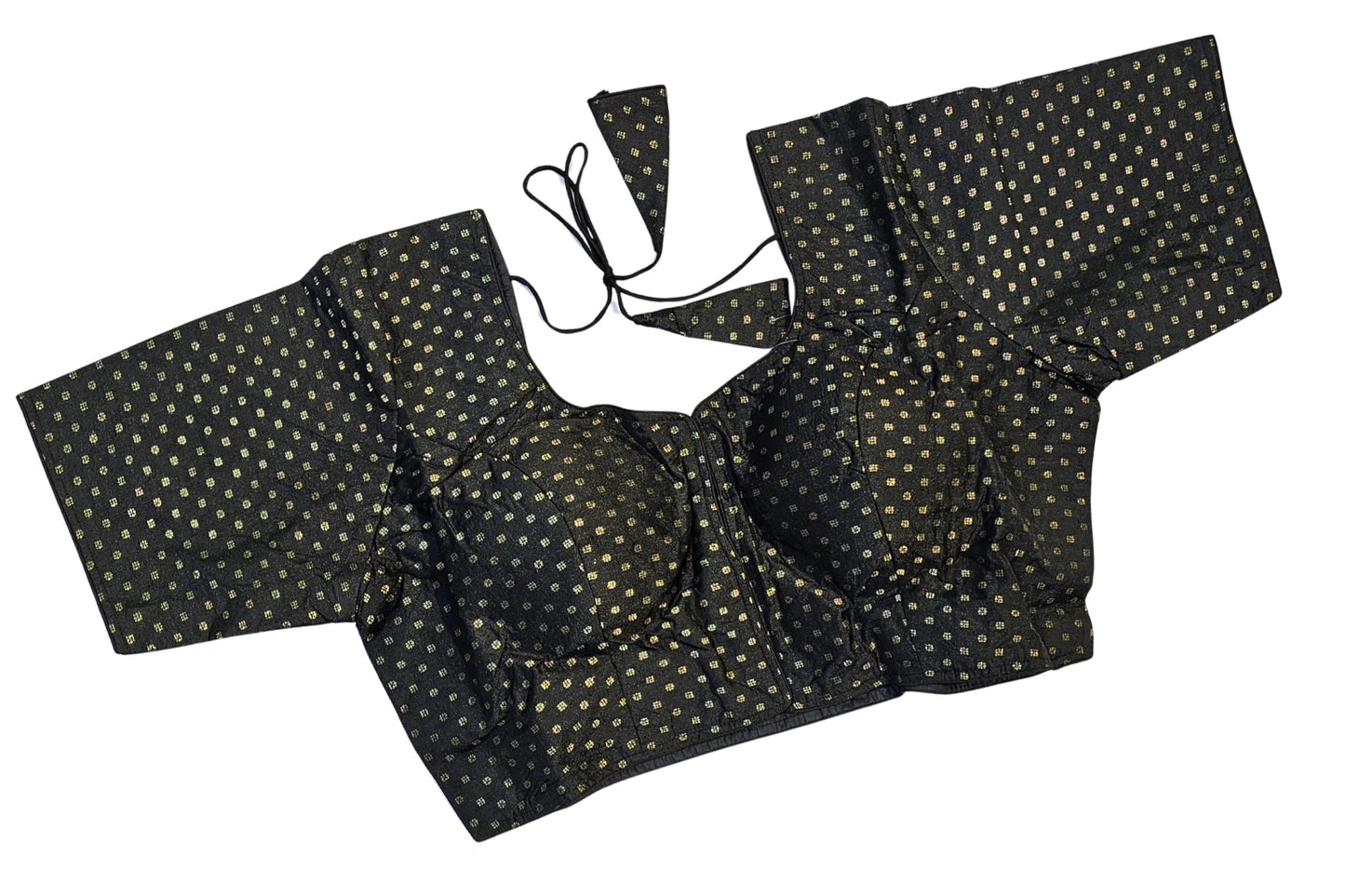Elegant Golden Butti Blouse in Plus Size with Zari Detailing & Tie-Up Back