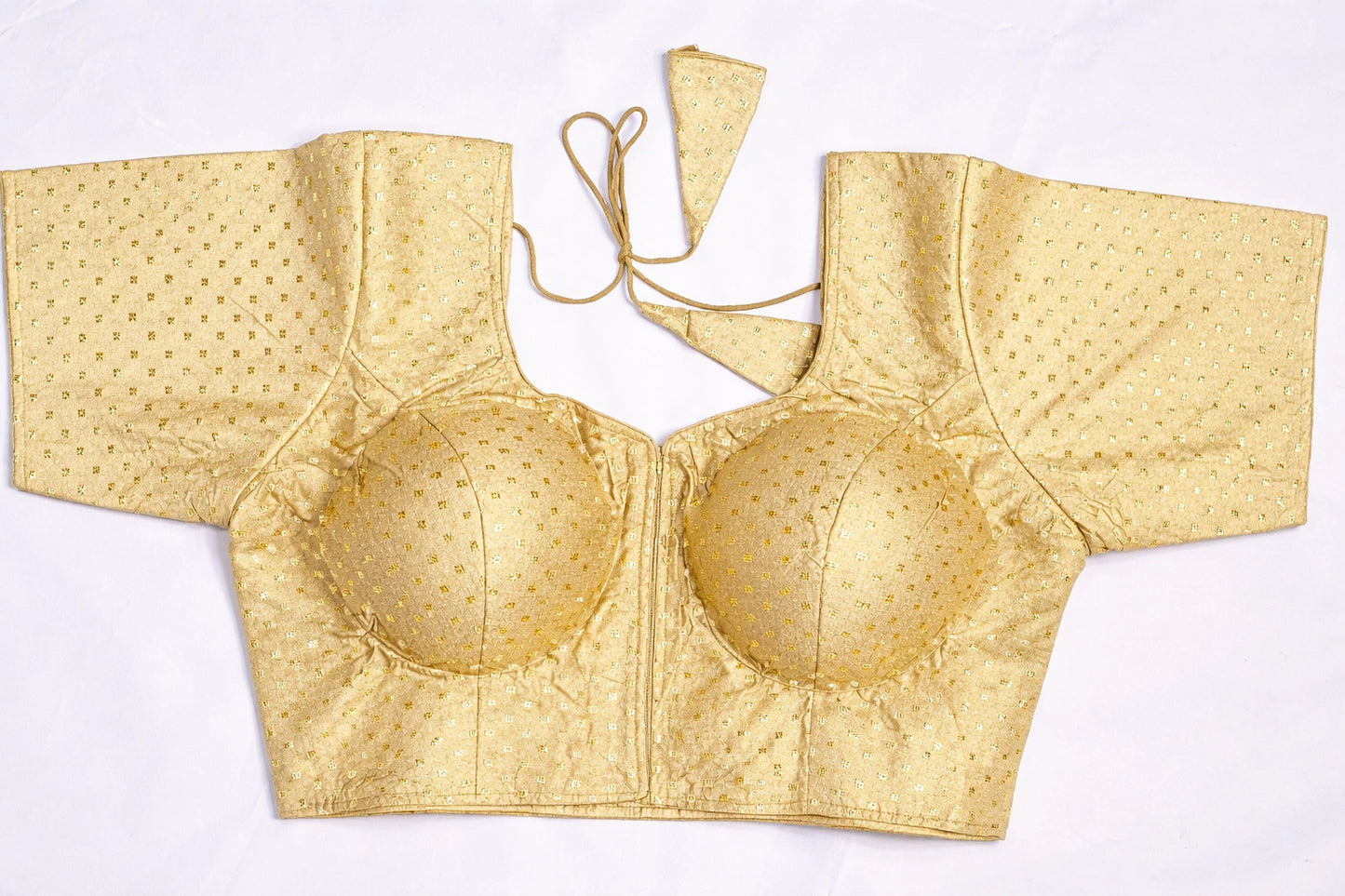Elegant Golden Butti Blouse in Plus Size with Zari Detailing & Tie-Up Back