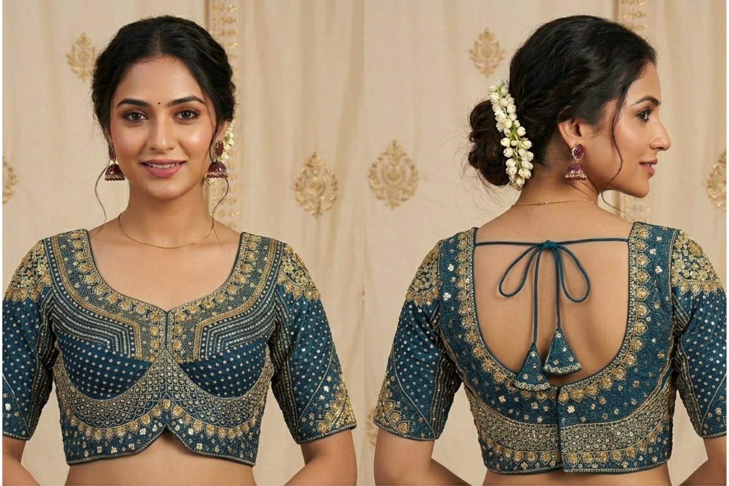 Designer Silk Readymade Blouse with Heavy Traditional Embroidery Work