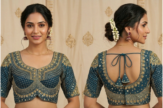 Designer Silk Readymade Blouse with Heavy Traditional Embroidery Work