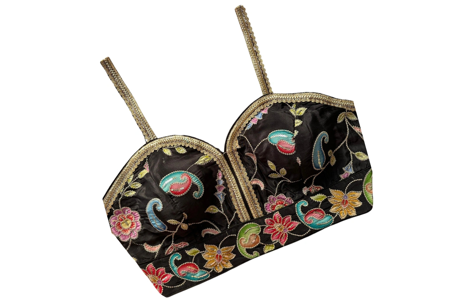 Floral Embroidered Designer Readymade Strap Blouse with Sweet Heart Neck