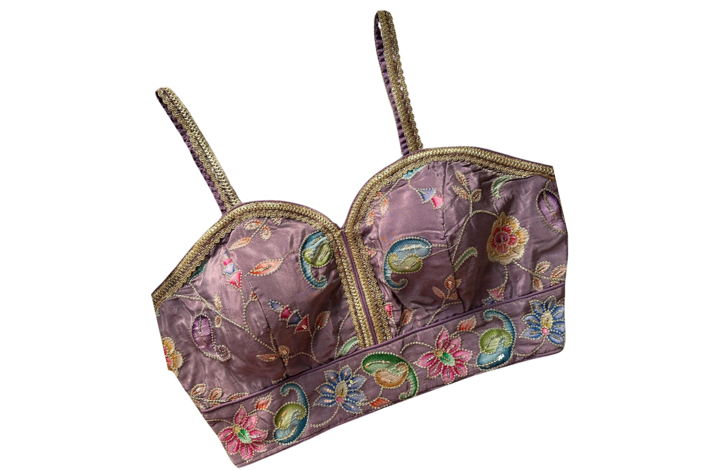 Floral Embroidered Designer Readymade Strap Blouse with Sweet Heart Neck