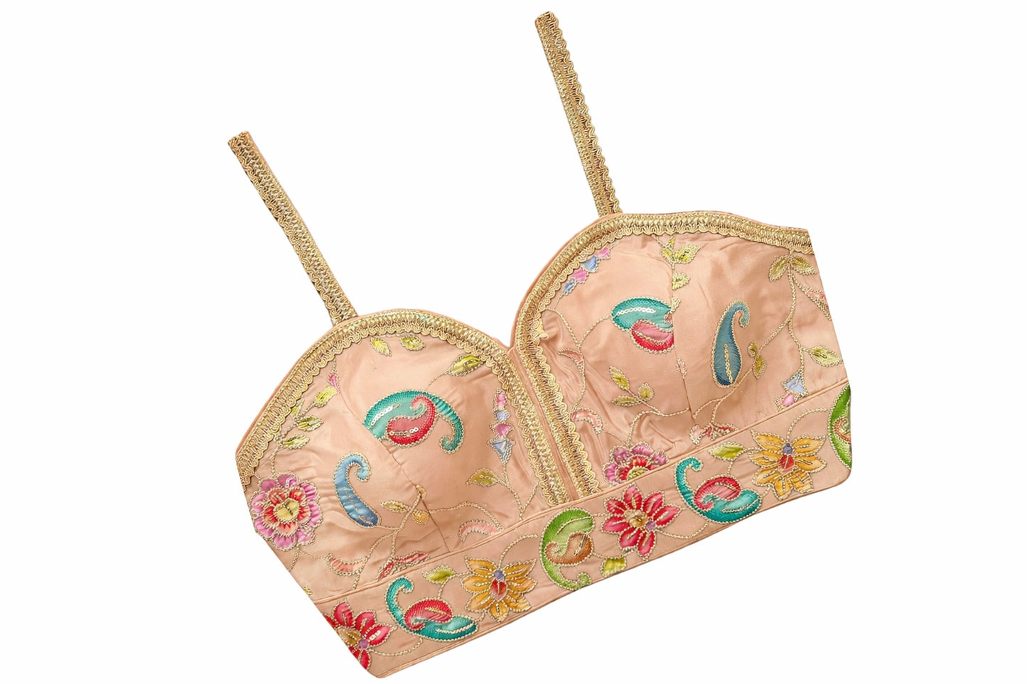 Floral Embroidered Designer Readymade Strap Blouse with Sweet Heart Neck