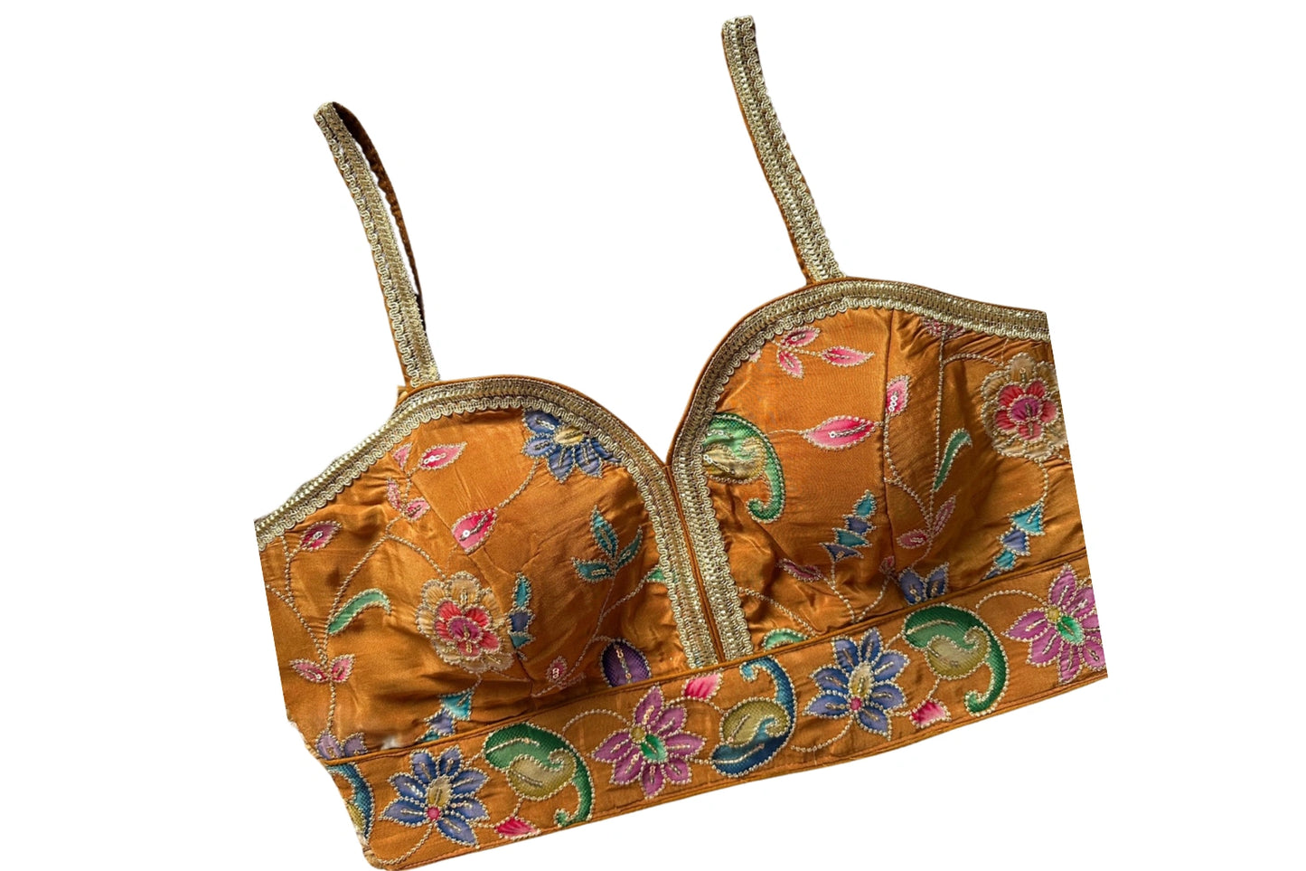 Floral Embroidered Designer Readymade Strap Blouse with Sweet Heart Neck