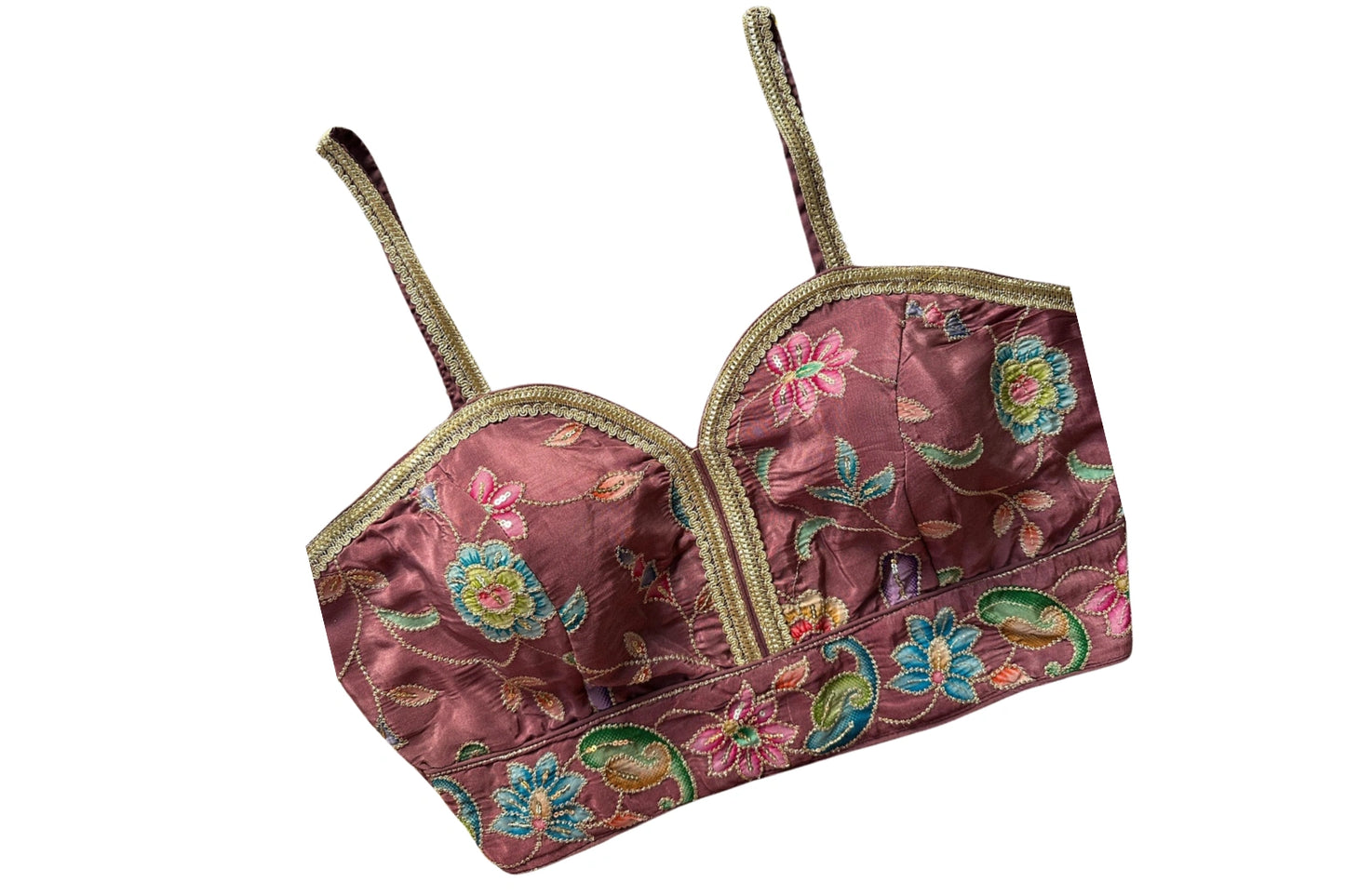 Floral Embroidered Designer Readymade Strap Blouse with Sweet Heart Neck