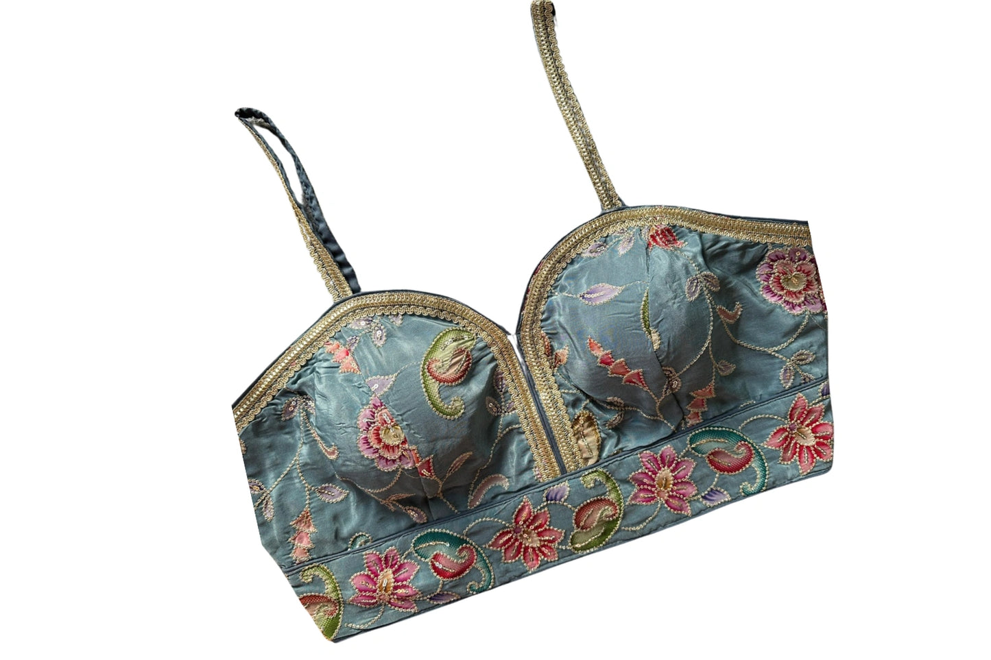 Floral Embroidered Designer Readymade Strap Blouse with Sweet Heart Neck
