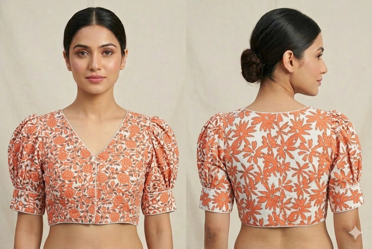 Printed Cotton Ballon Sleeves Readymade Blouse