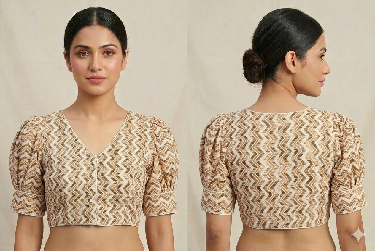 Printed Cotton Ballon Sleeves Readymade Blouse