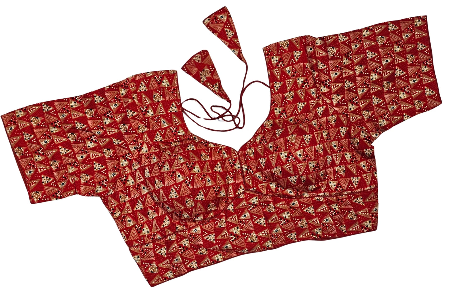 Ethnic Plus Size Blouse with Geometric Butti Print & Dori Back