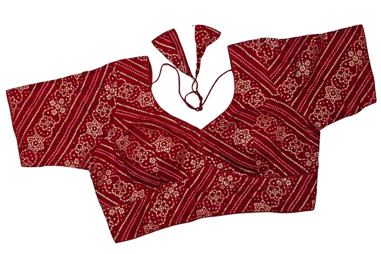 Ethnic Plus Size Blouse with Geometric Butti Print & Dori Back