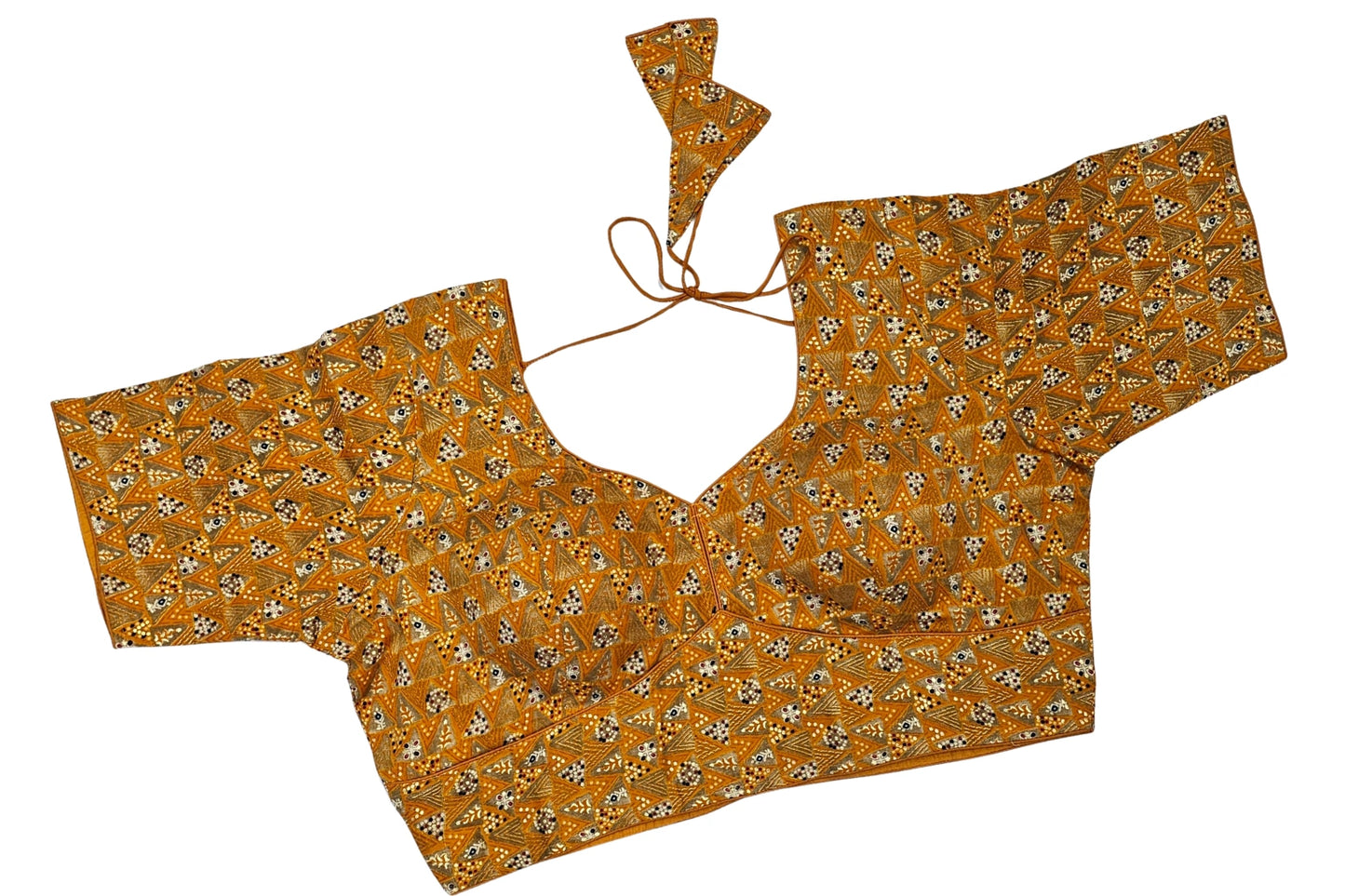 Ethnic Plus Size Blouse with Geometric Butti Print & Dori Back