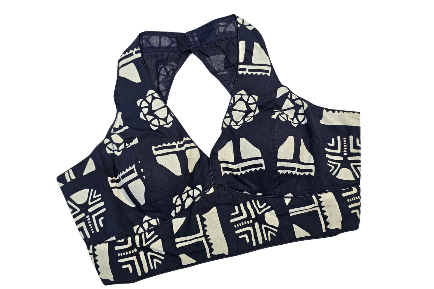 Pure Cotton Geometric Print Classic Halter Neck Ethnic Blouse