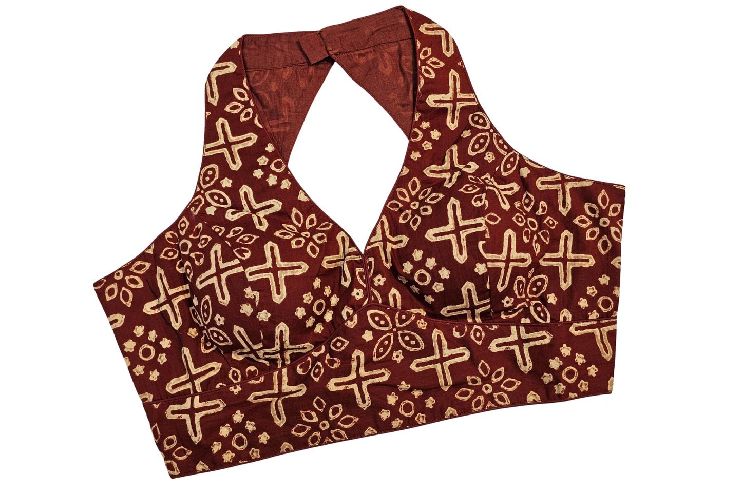 Pure Cotton Geometric Print Classic Halter Neck Ethnic Blouse