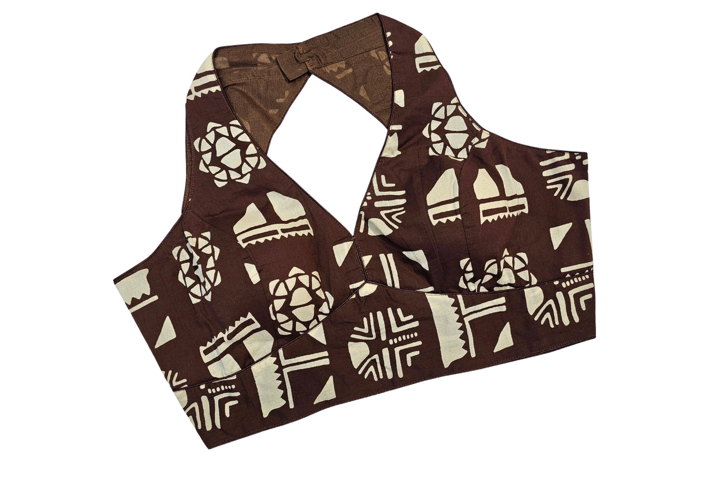 Pure Cotton Geometric Print Classic Halter Neck Ethnic Blouse