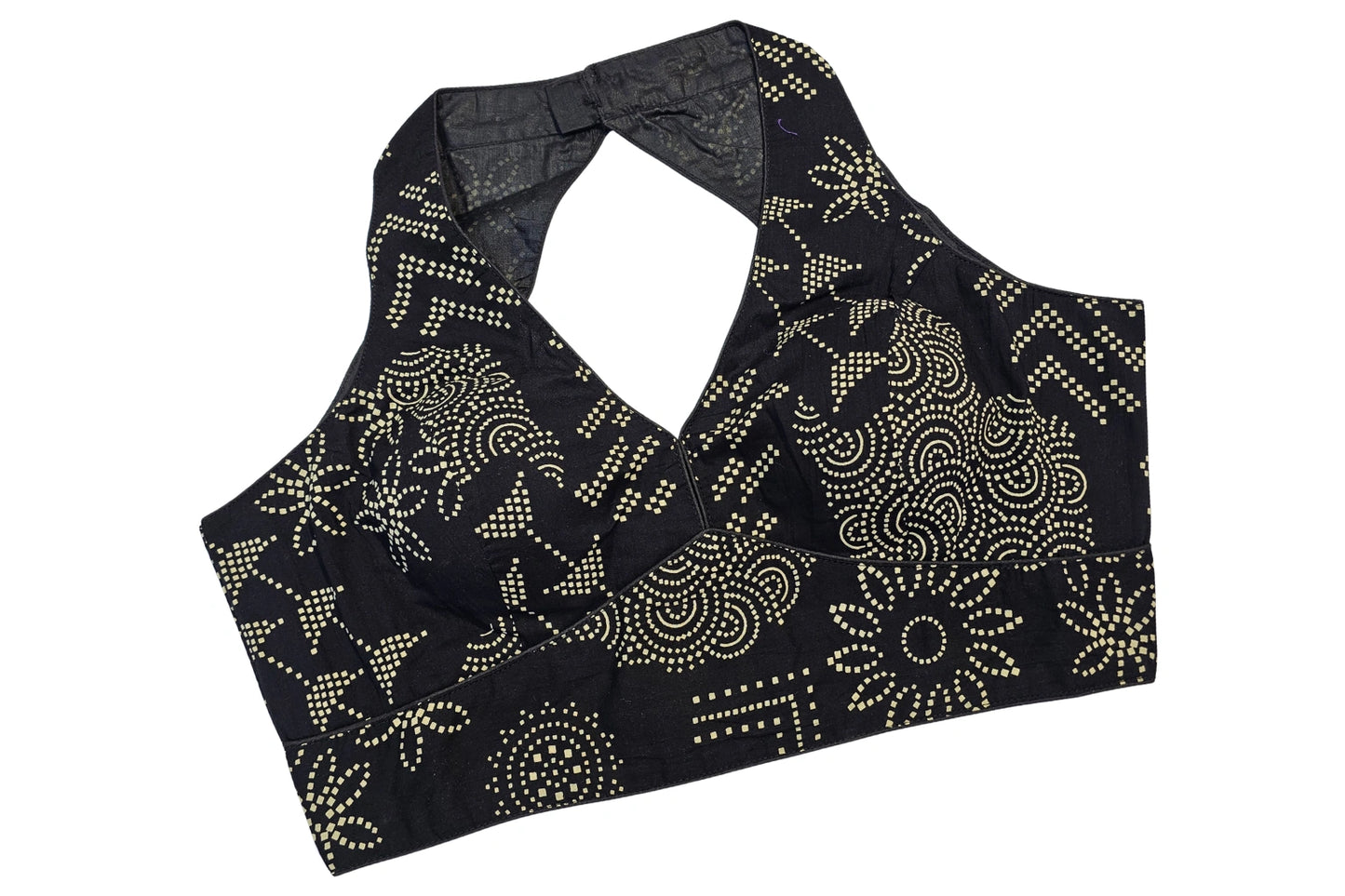 Pure Cotton Geometric Print Classic Halter Neck Ethnic Blouse
