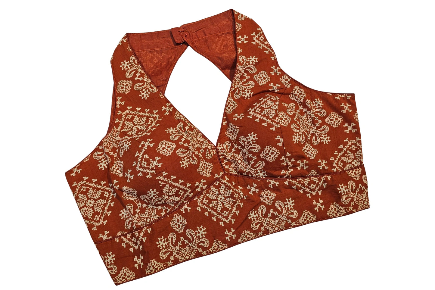 Pure Cotton Geometric Print Classic Halter Neck Ethnic Blouse