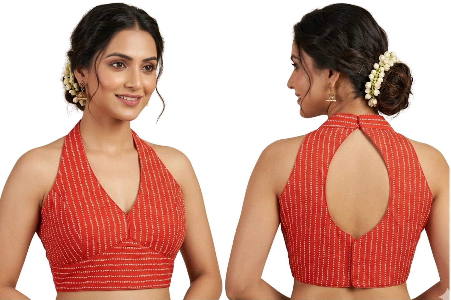 Pure Cotton Geometric Print Classic Halter Neck Ethnic Blouse