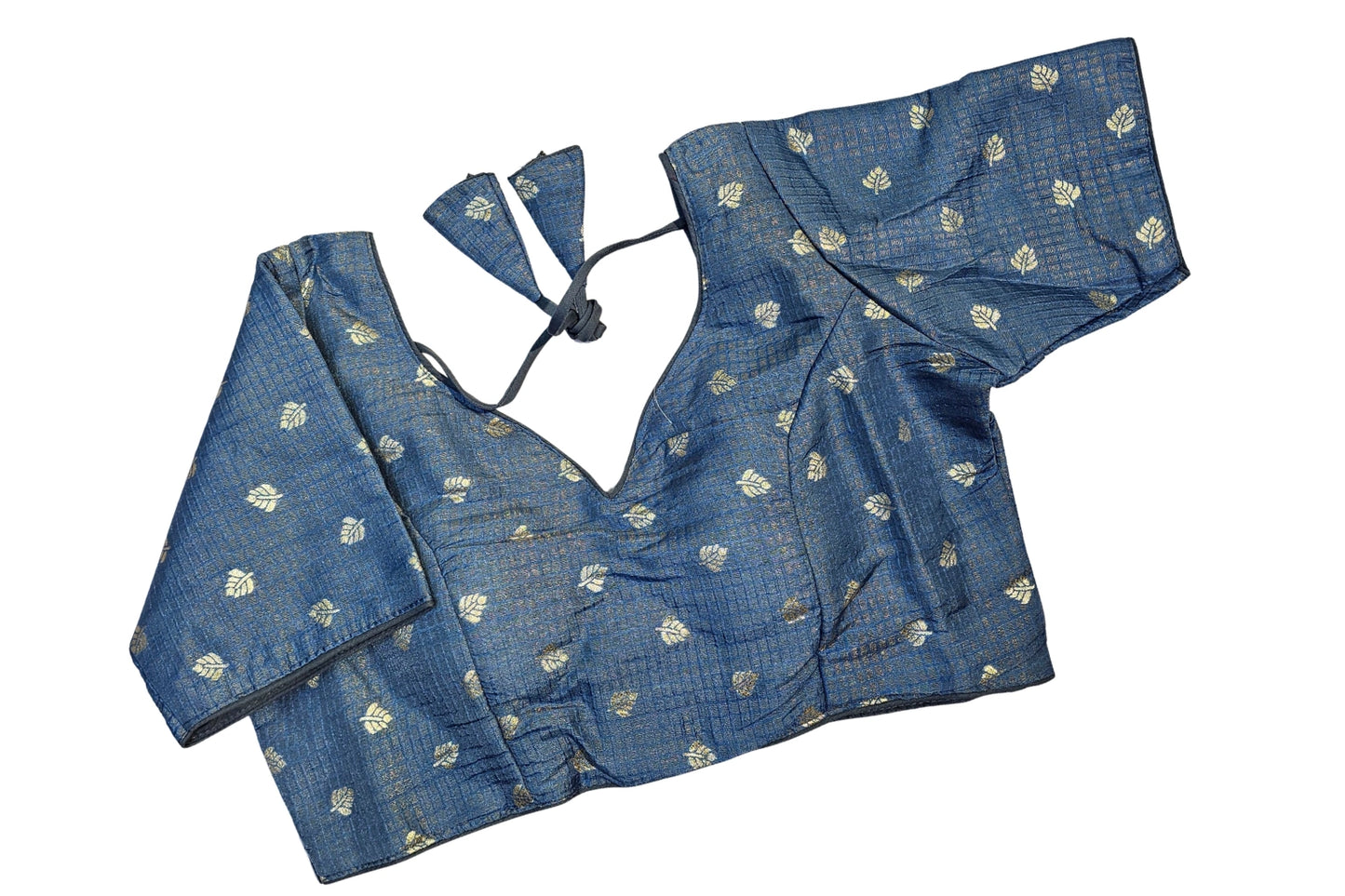 Brocade Blouse with Gold Checks Butti & Deep Back Tie-Up Design