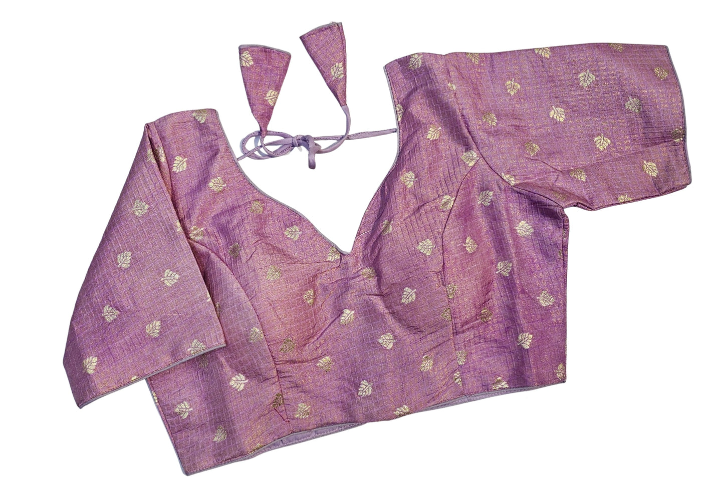 Brocade Blouse with Gold Checks Butti & Deep Back Tie-Up Design