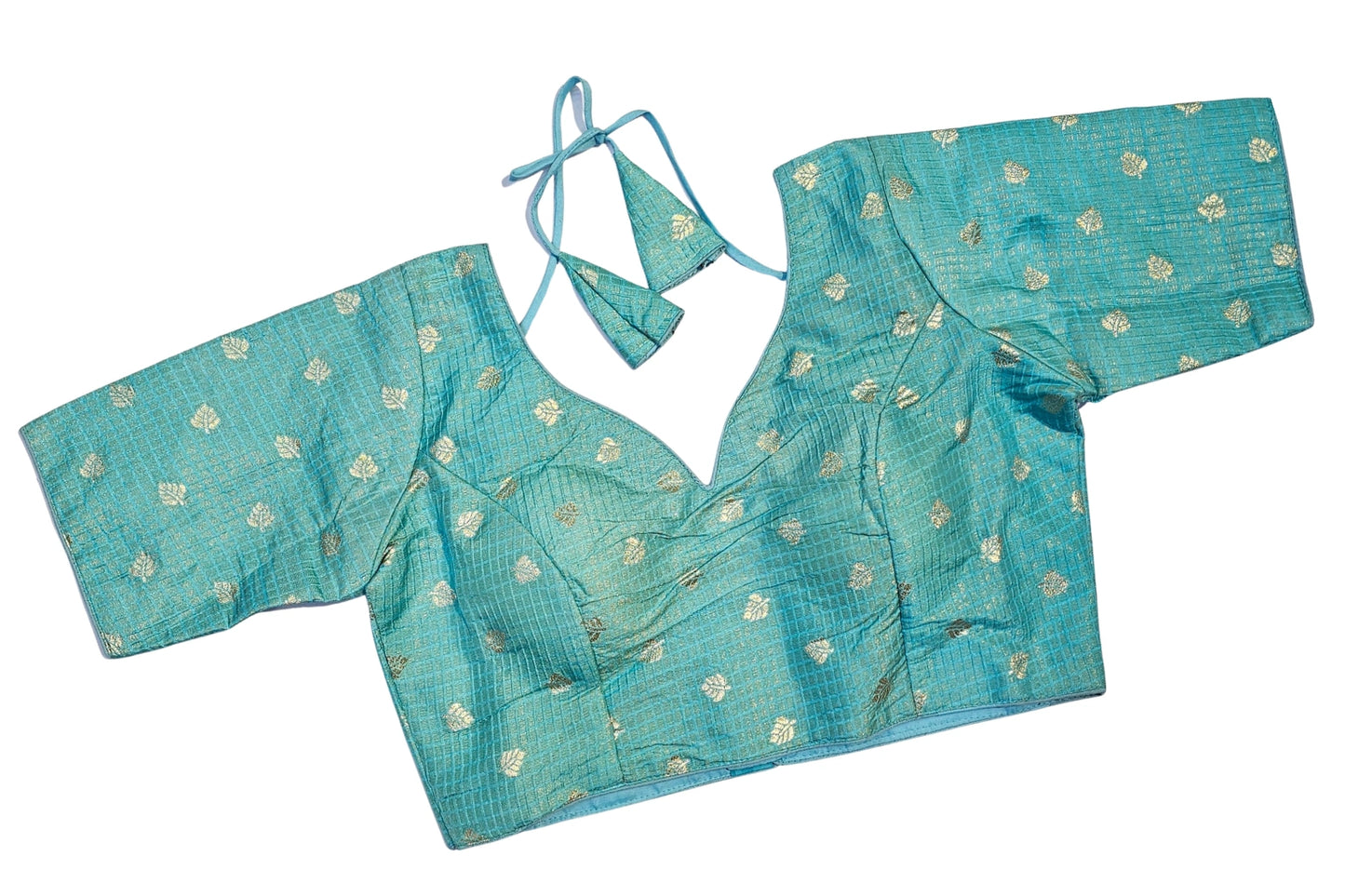 Brocade Blouse with Gold Checks Butti & Deep Back Tie-Up Design