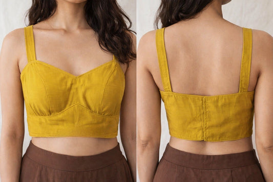 Plain Cotton Blouse with Sweetheart Neck and Strap Sleeves