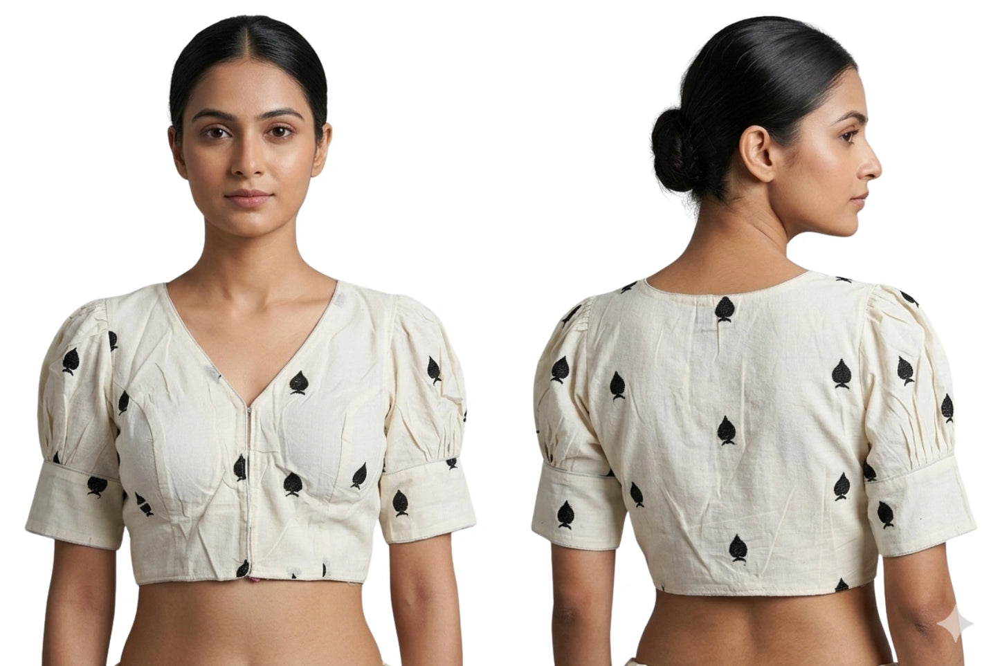 Khadi Cotton Ballon Sleeves with leaf design