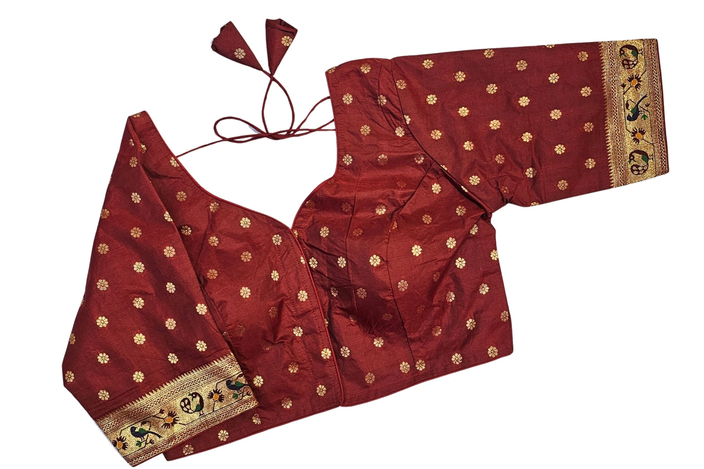 Paithani Silk Blouse with Zari Butti & Designer Latkan Back