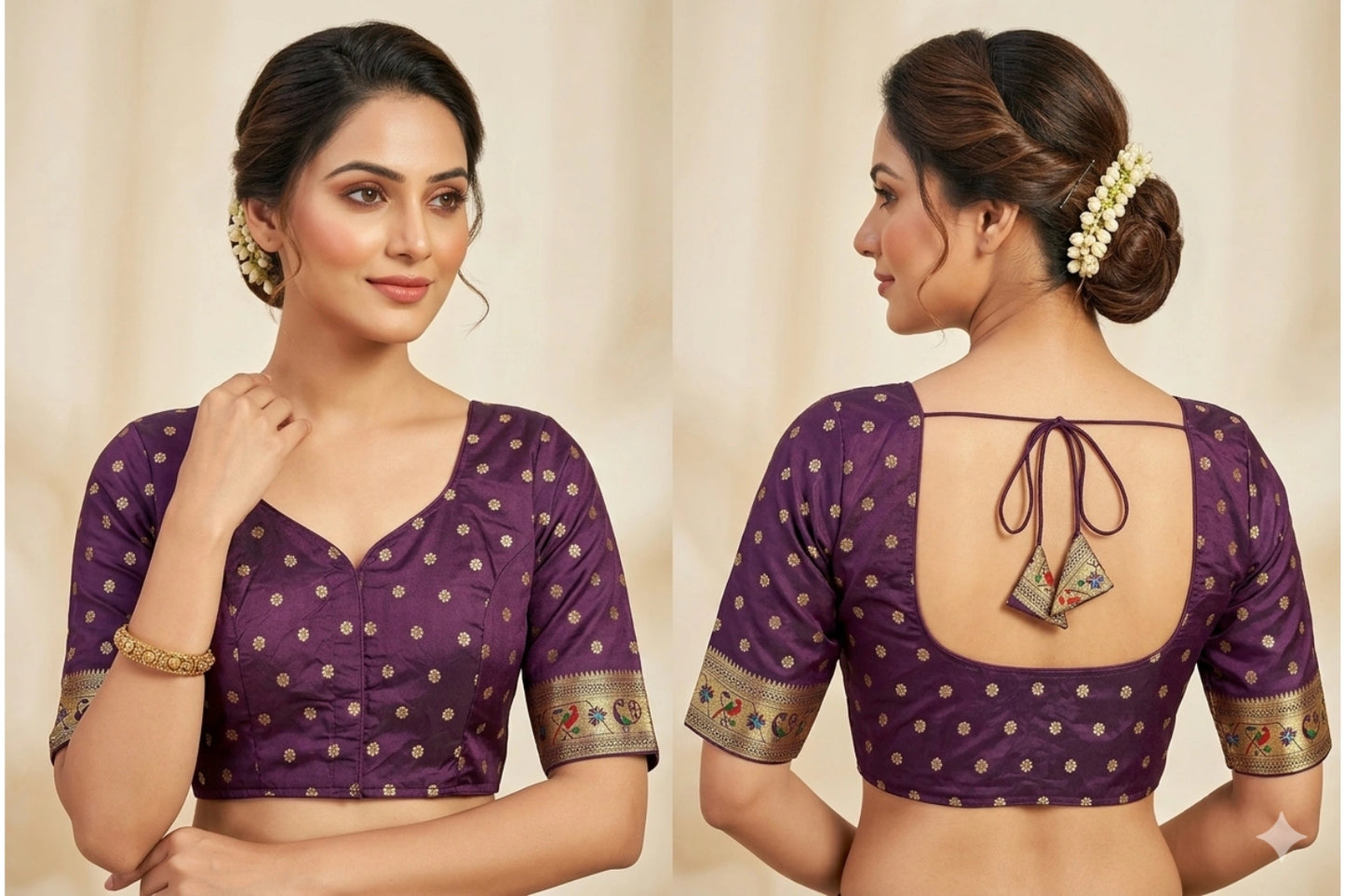 Paithani Silk Blouse with Zari Butti & Designer Latkan Back