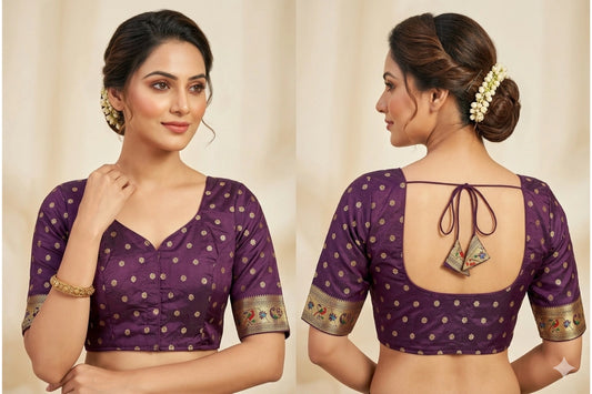 Paithani Silk Blouse with Zari Butti & Designer Latkan Back